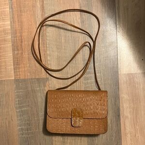 Mundi Tan Crocodile-Embossed Crossbody Bag